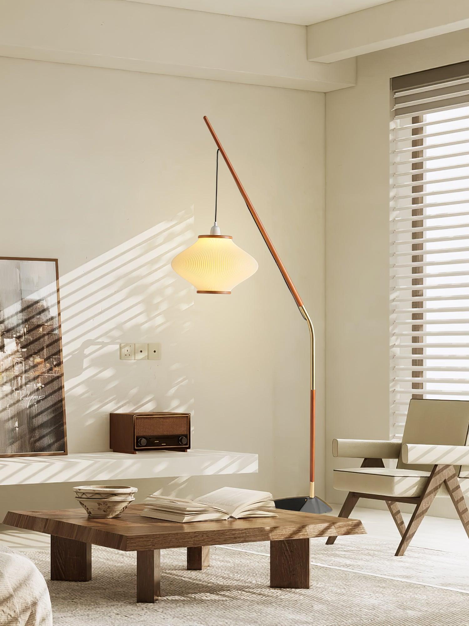 Matsusu Modern Wood and Brass Standing Floor Lamp with Ash Wood Finishes