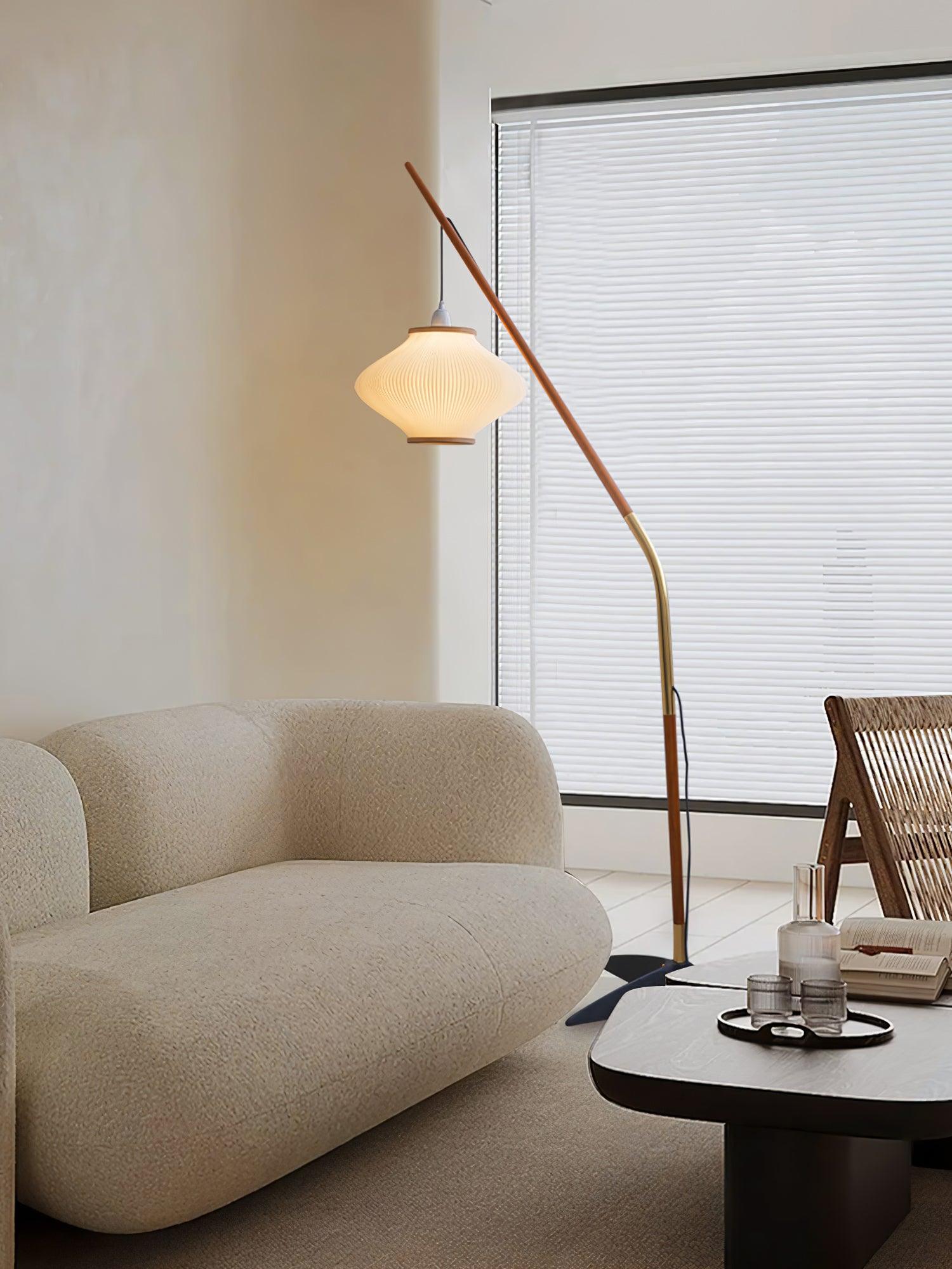 Matsusu Modern Wood and Brass Standing Floor Lamp with Ash Wood Finishes