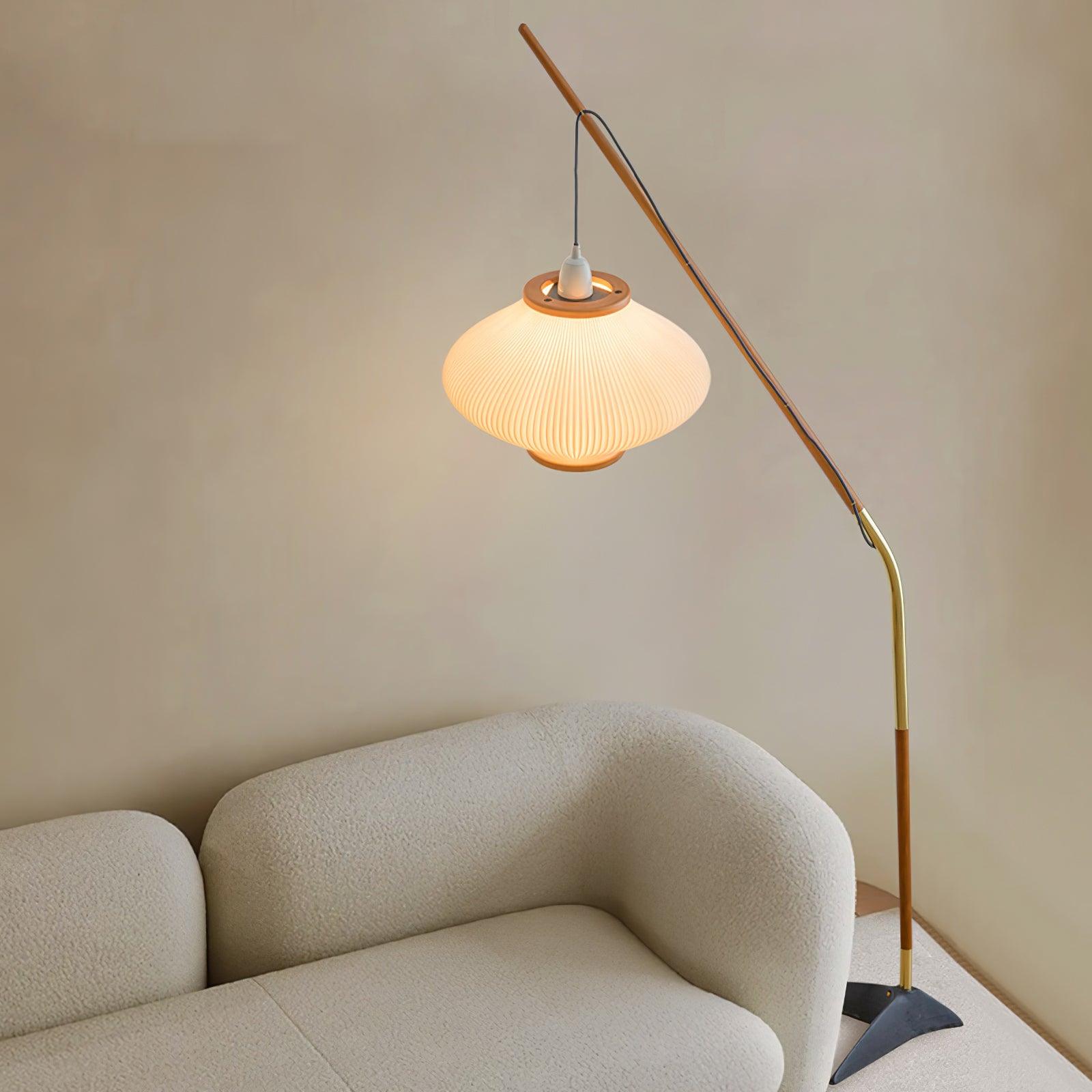 Matsusu Modern Wood and Brass Standing Floor Lamp with Ash Wood Finishes