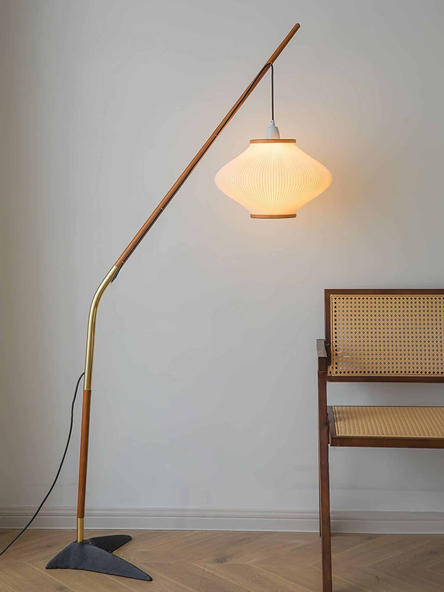 Matsusu Modern Wood and Brass Standing Floor Lamp with Ash Wood Finishes