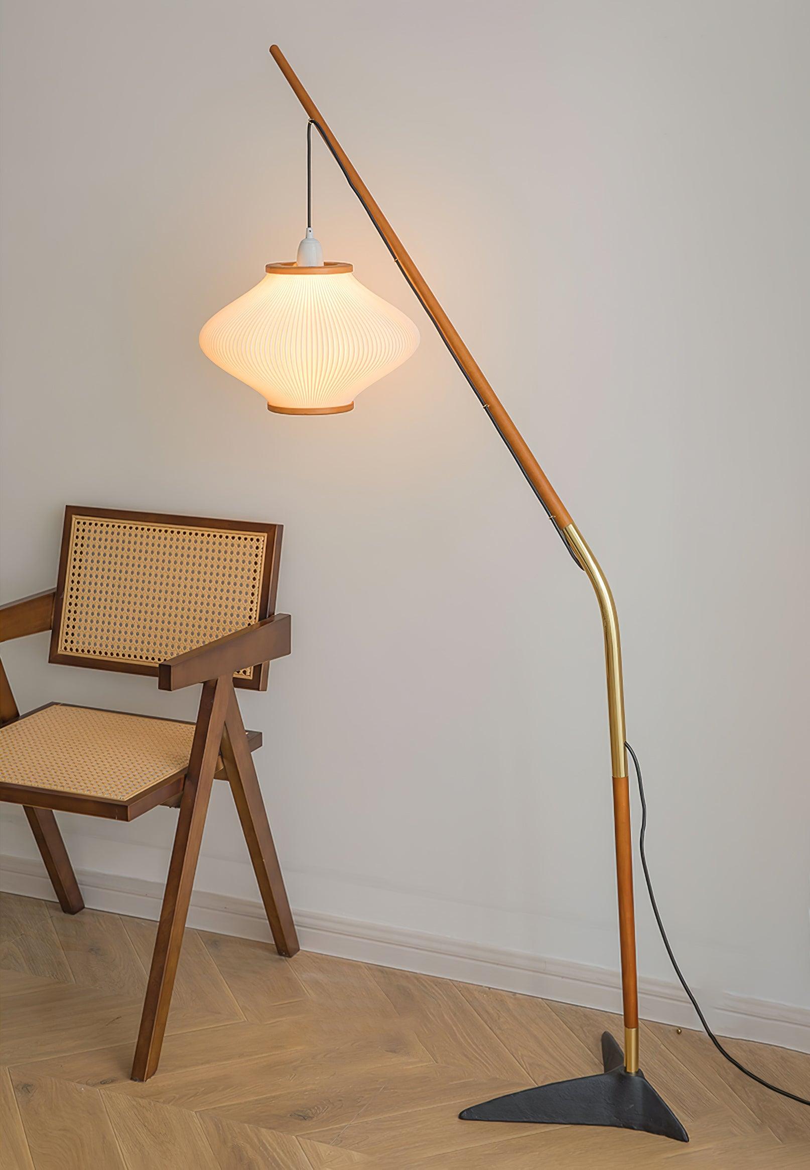 Matsusu Modern Wood and Brass Standing Floor Lamp with Ash Wood Finishes
