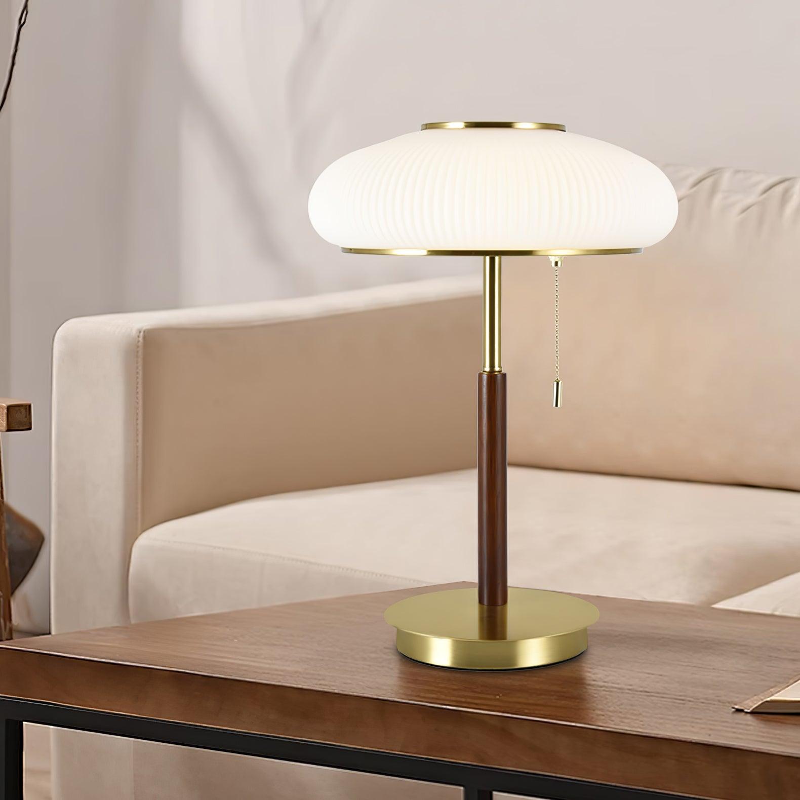 Modern Matsutake Mushroom Task Lamp Elegant Gold and White Glass Table Light for Bedside and Office