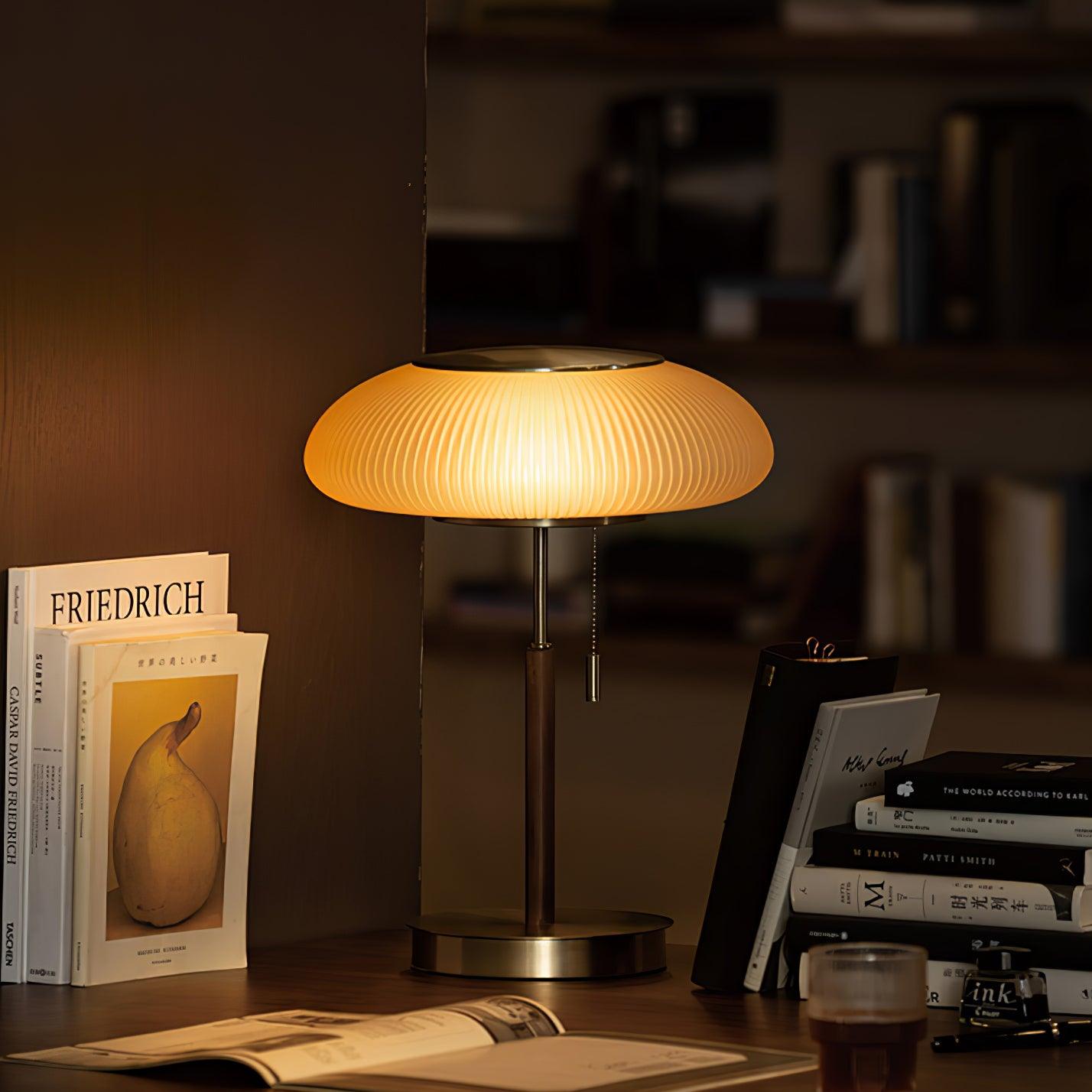 Modern Matsutake Mushroom Task Lamp Elegant Gold and White Glass Table Light for Bedside and Office