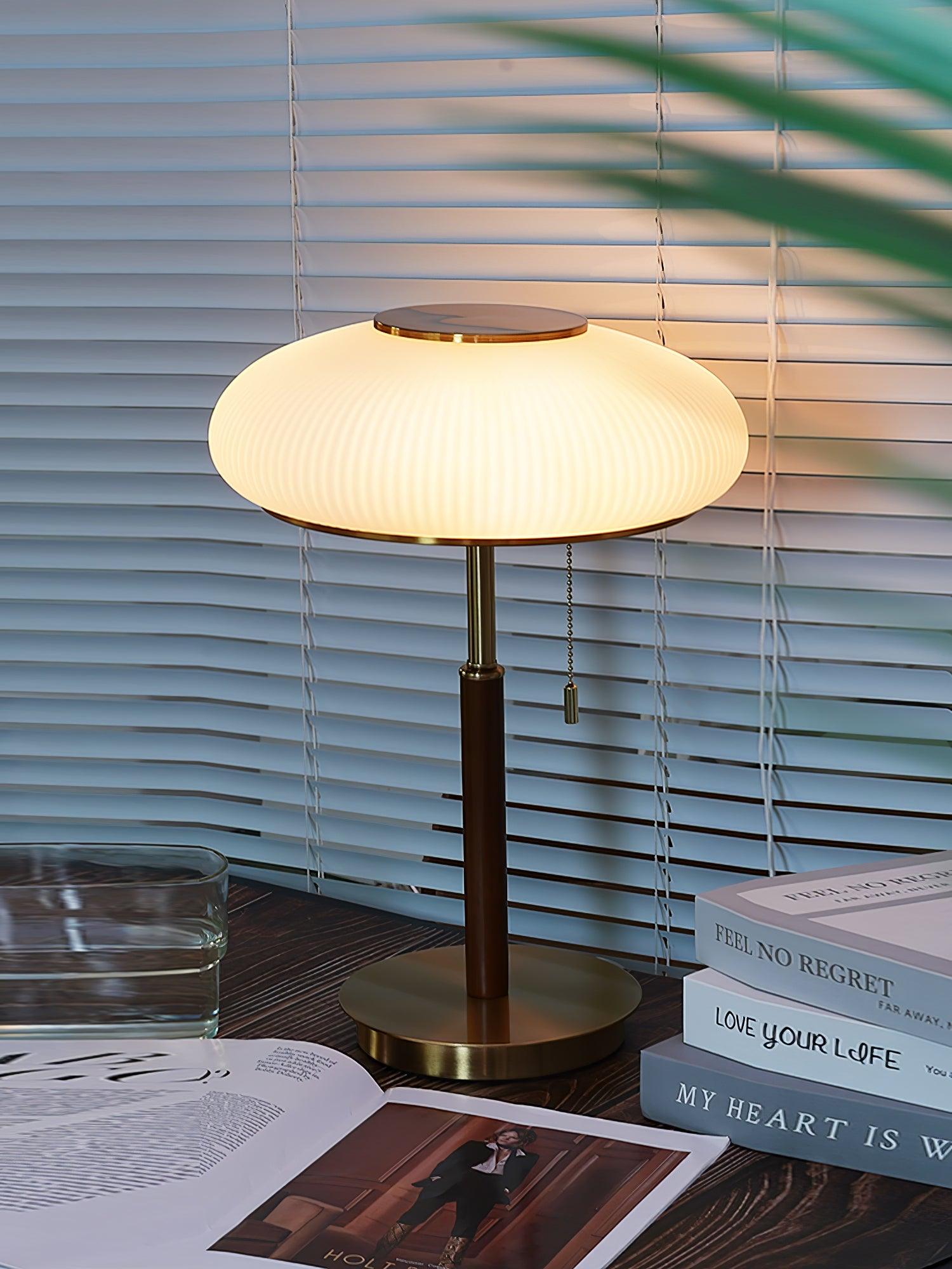Modern Matsutake Mushroom Task Lamp Elegant Gold and White Glass Table Light for Bedside and Office