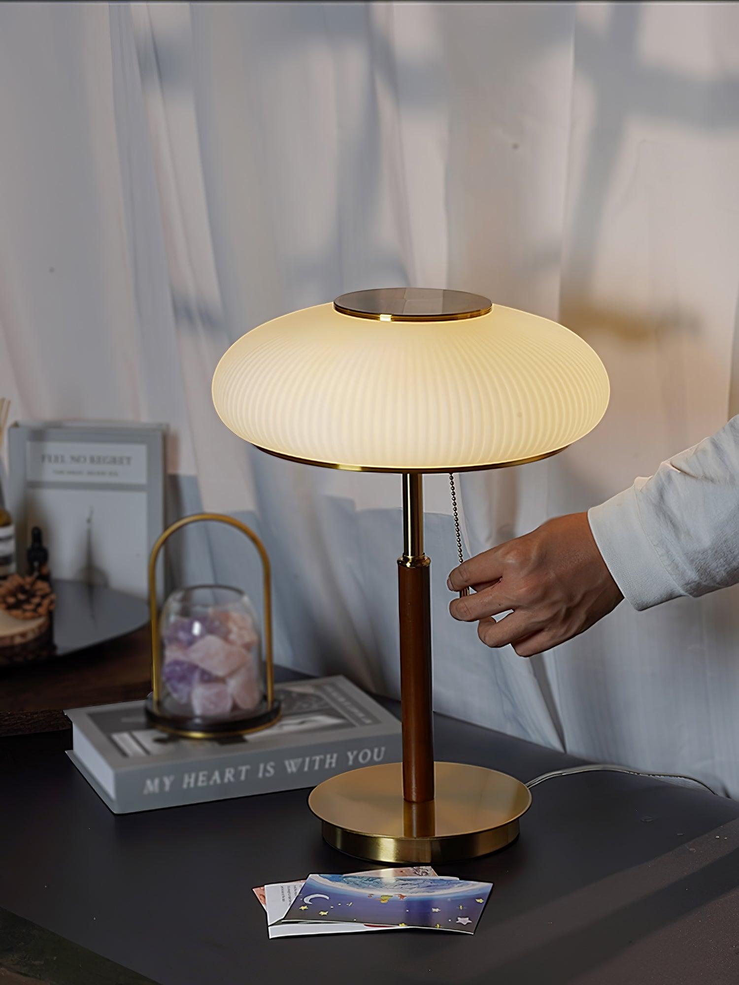 Modern Matsutake Mushroom Task Lamp Elegant Gold and White Glass Table Light for Bedside and Office