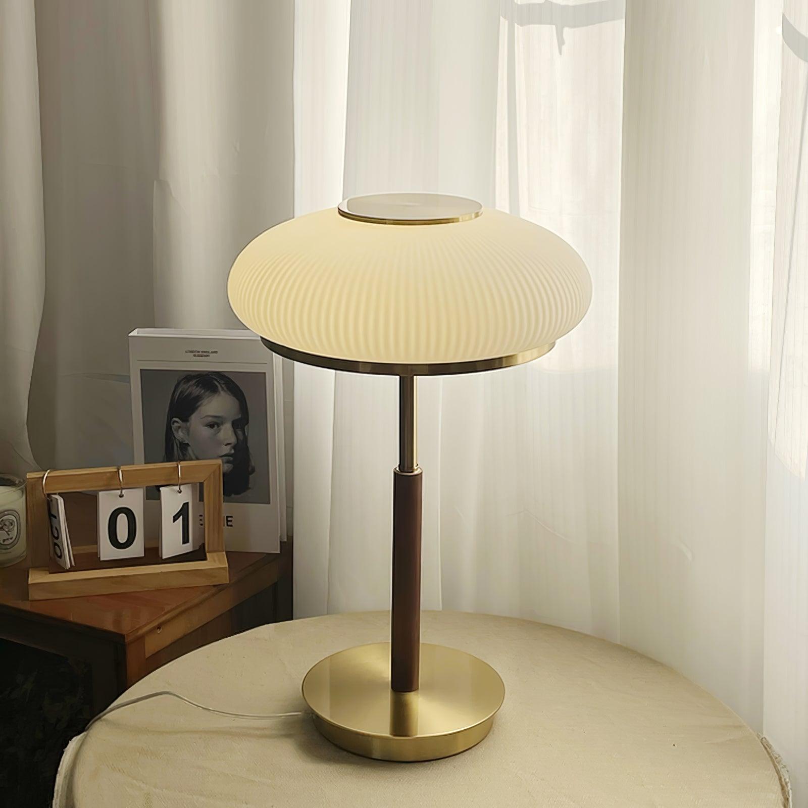 Modern Matsutake Mushroom Task Lamp Elegant Gold and White Glass Table Light for Bedside and Office