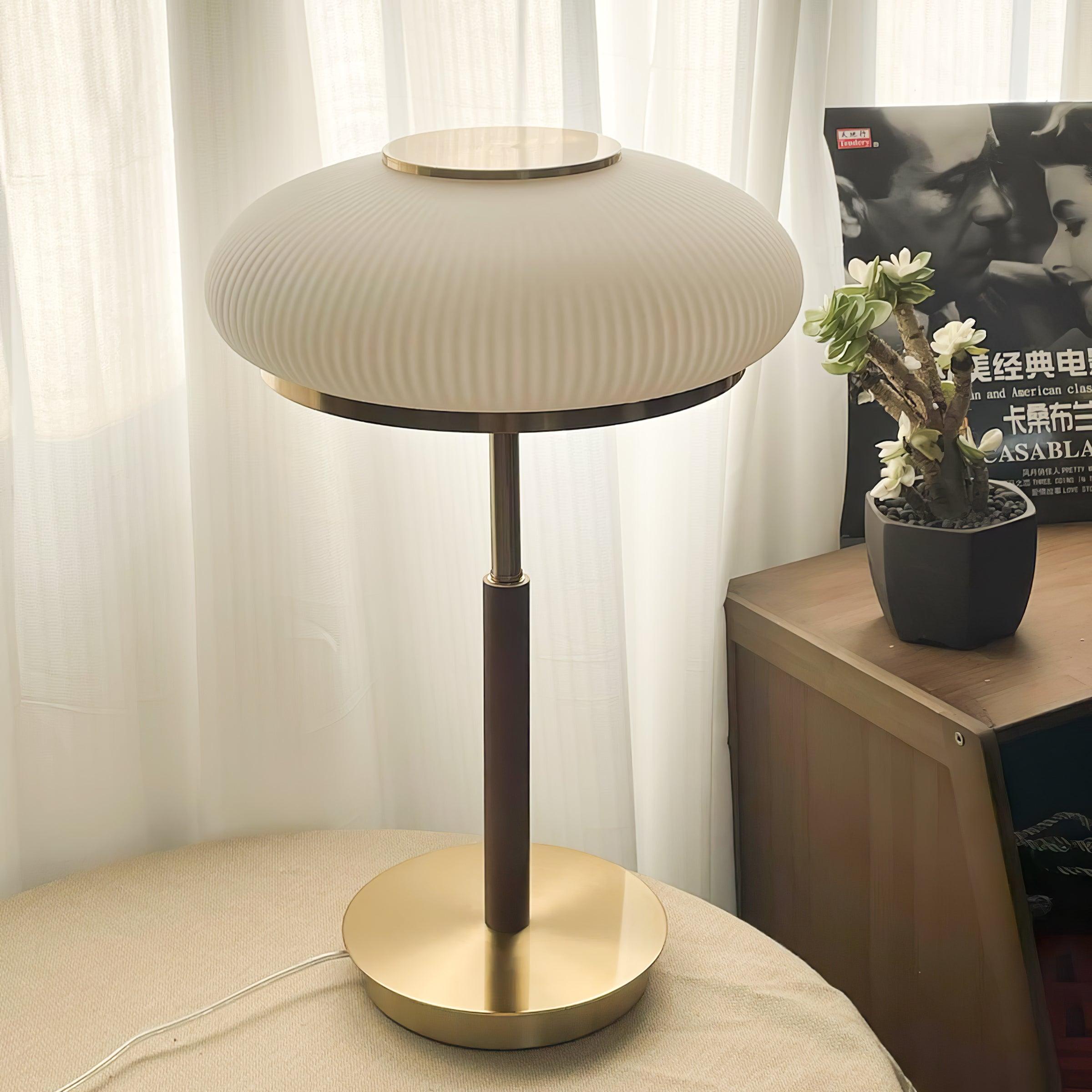 Modern Matsutake Mushroom Task Lamp Elegant Gold and White Glass Table Light for Bedside and Office