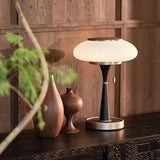 Matsutake Mushroom Table Lamp Mid Century Glass Bedside Light with Wood Base