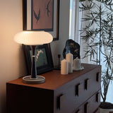 Matsutake Mushroom Table Lamp Mid Century Glass Bedside Light with Wood Base