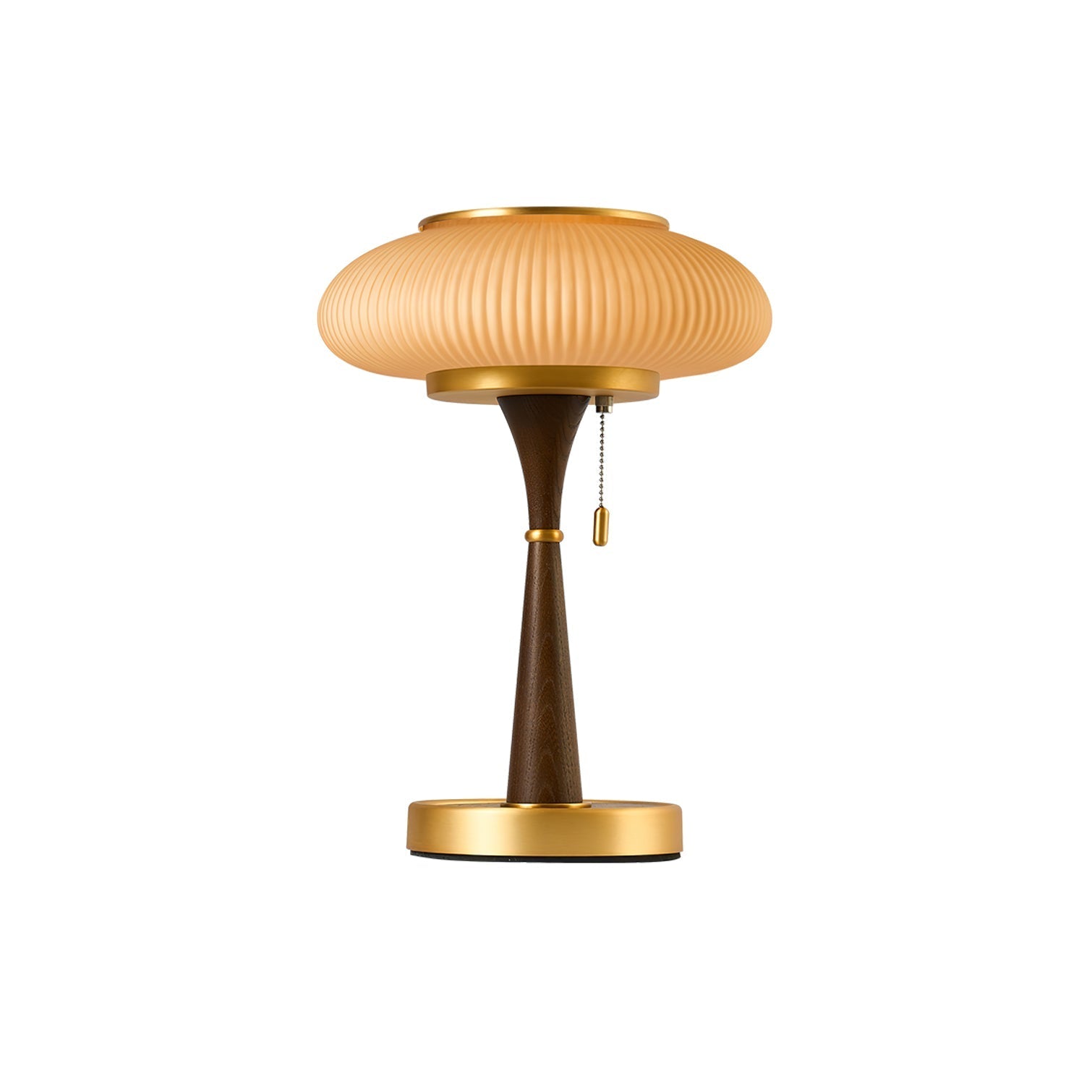 Matsutake Mushroom Table Lamp Mid Century Glass Bedside Light with Wood Base