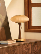 Matsutake Mushroom Table Lamp Mid Century Glass Bedside Light with Wood Base