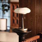 Matsutake Mushroom Table Lamp Mid Century Glass Bedside Light with Wood Base