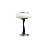Matsutake Mushroom Table Lamp Mid Century Glass Bedside Light with Wood Base
