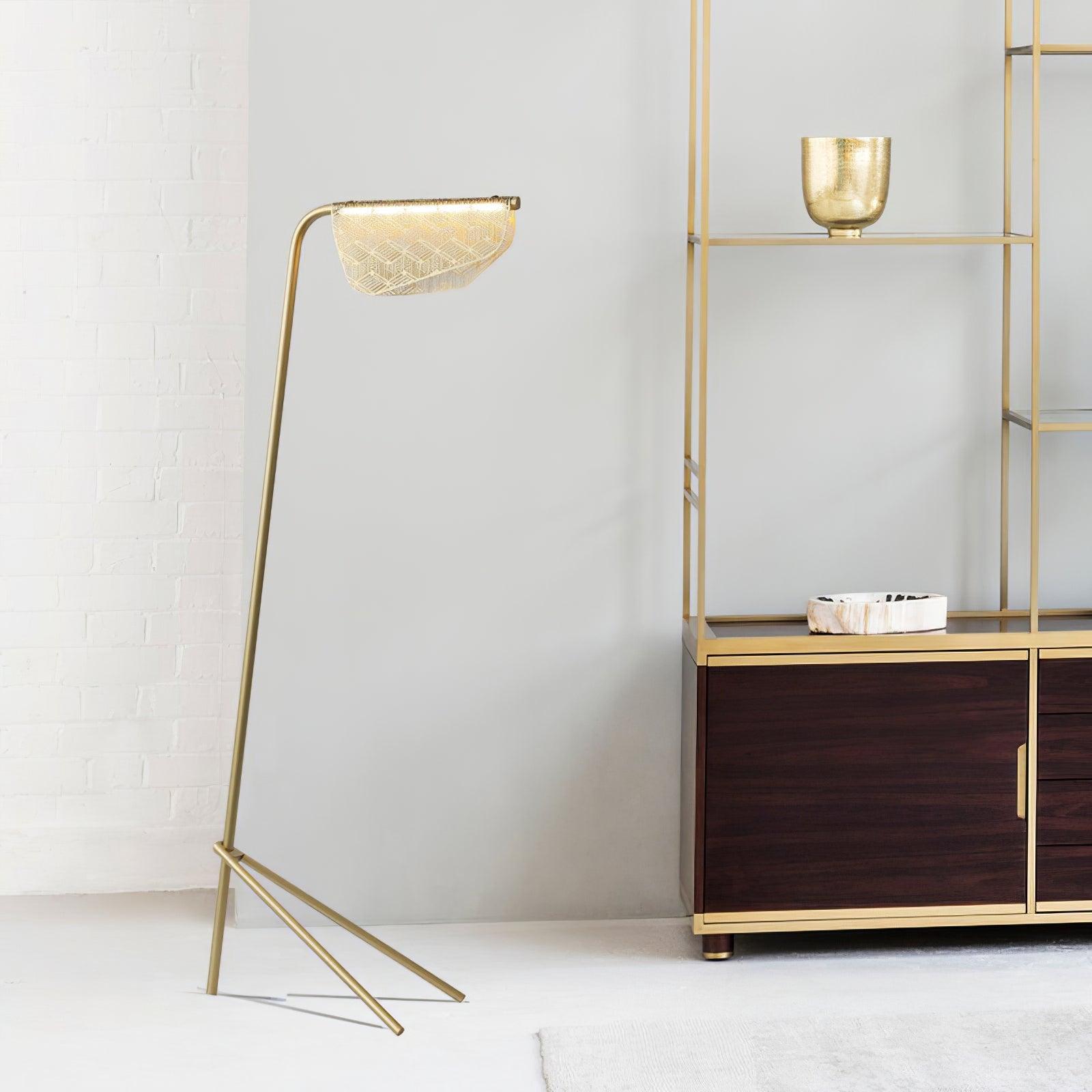 Modern Mediterranea Perforated Gold Metal LED Floor Lamp for Reading and Interior Lighting