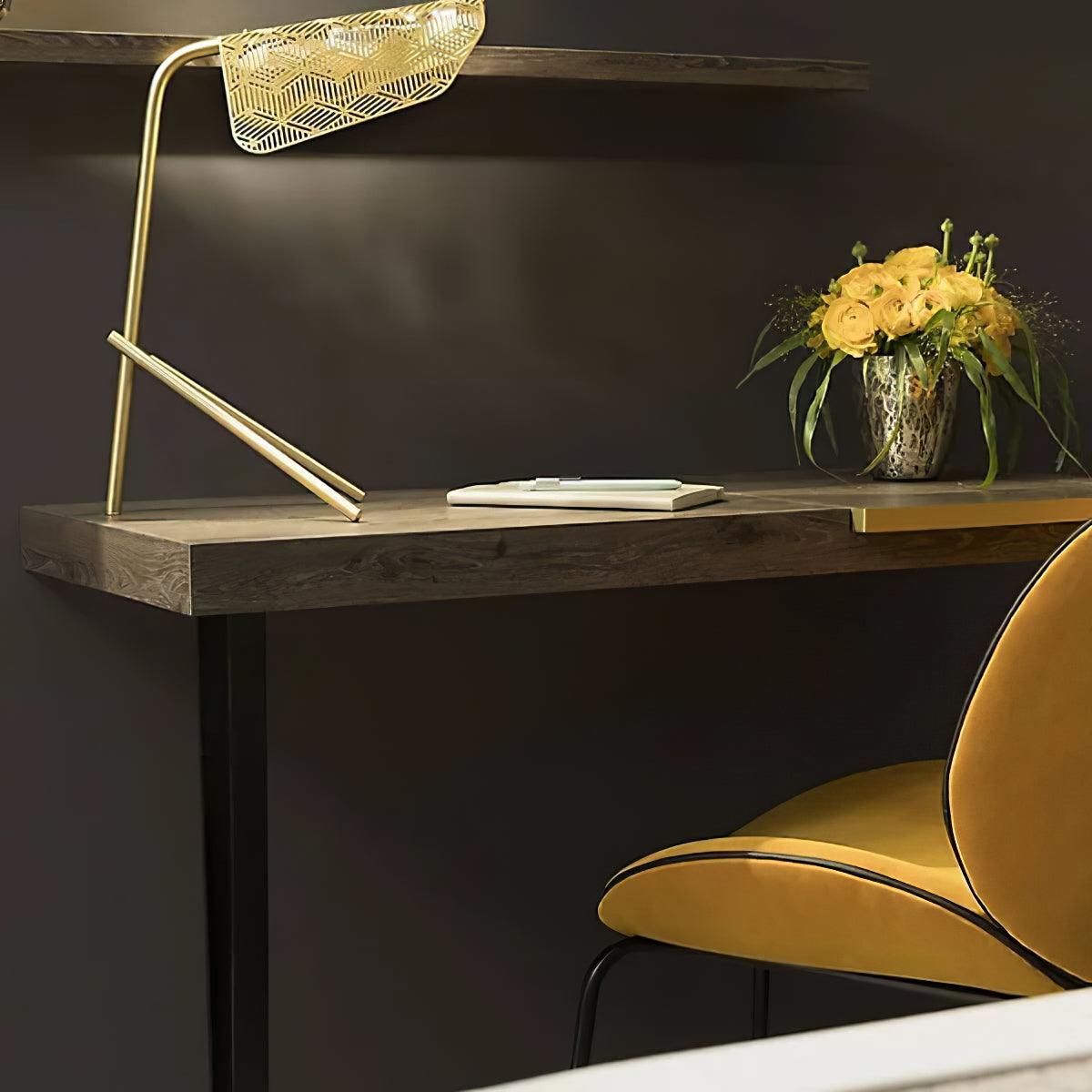Modern Gold Mediterranea LED Table Lamp Geometric Metal Nightstand Light for Bedroom and Living Room