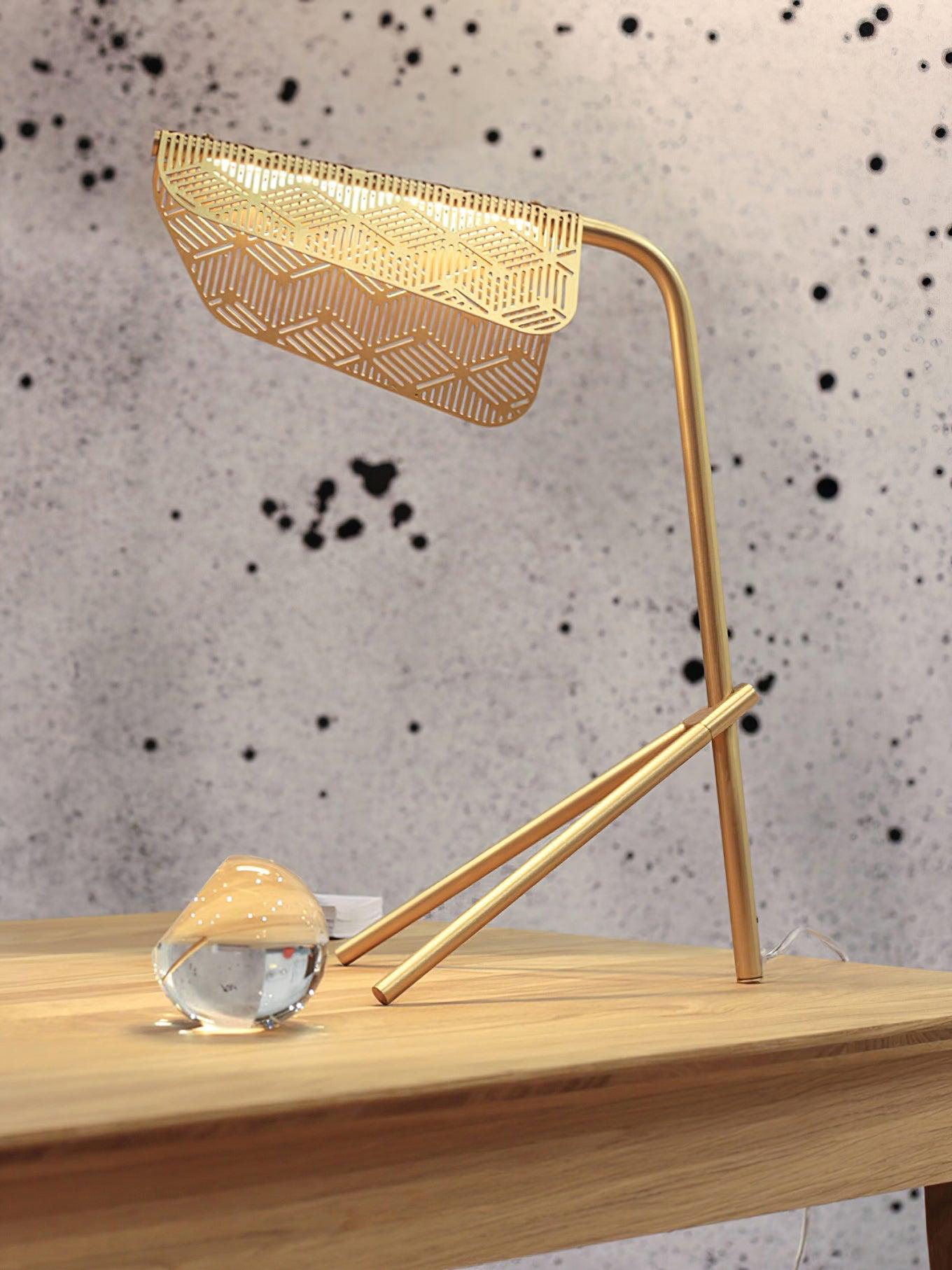Modern Gold Mediterranea LED Table Lamp Geometric Metal Nightstand Light for Bedroom and Living Room