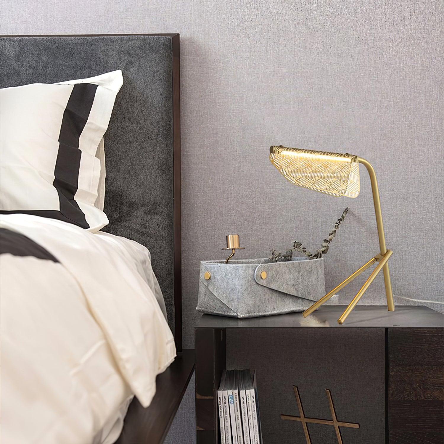 Modern Gold Mediterranea LED Table Lamp Geometric Metal Nightstand Light for Bedroom and Living Room