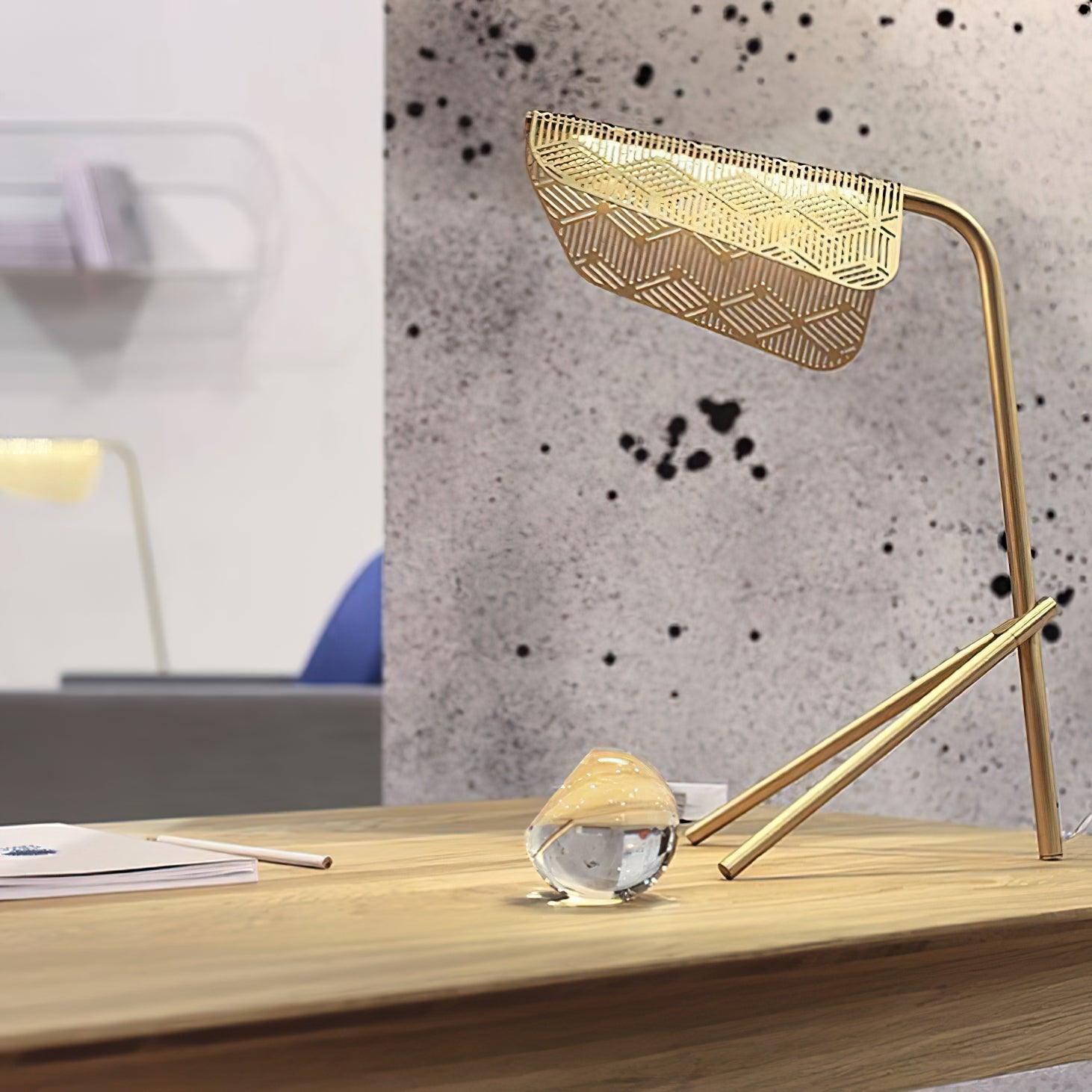 Modern Gold Mediterranea LED Table Lamp Geometric Metal Nightstand Light for Bedroom and Living Room