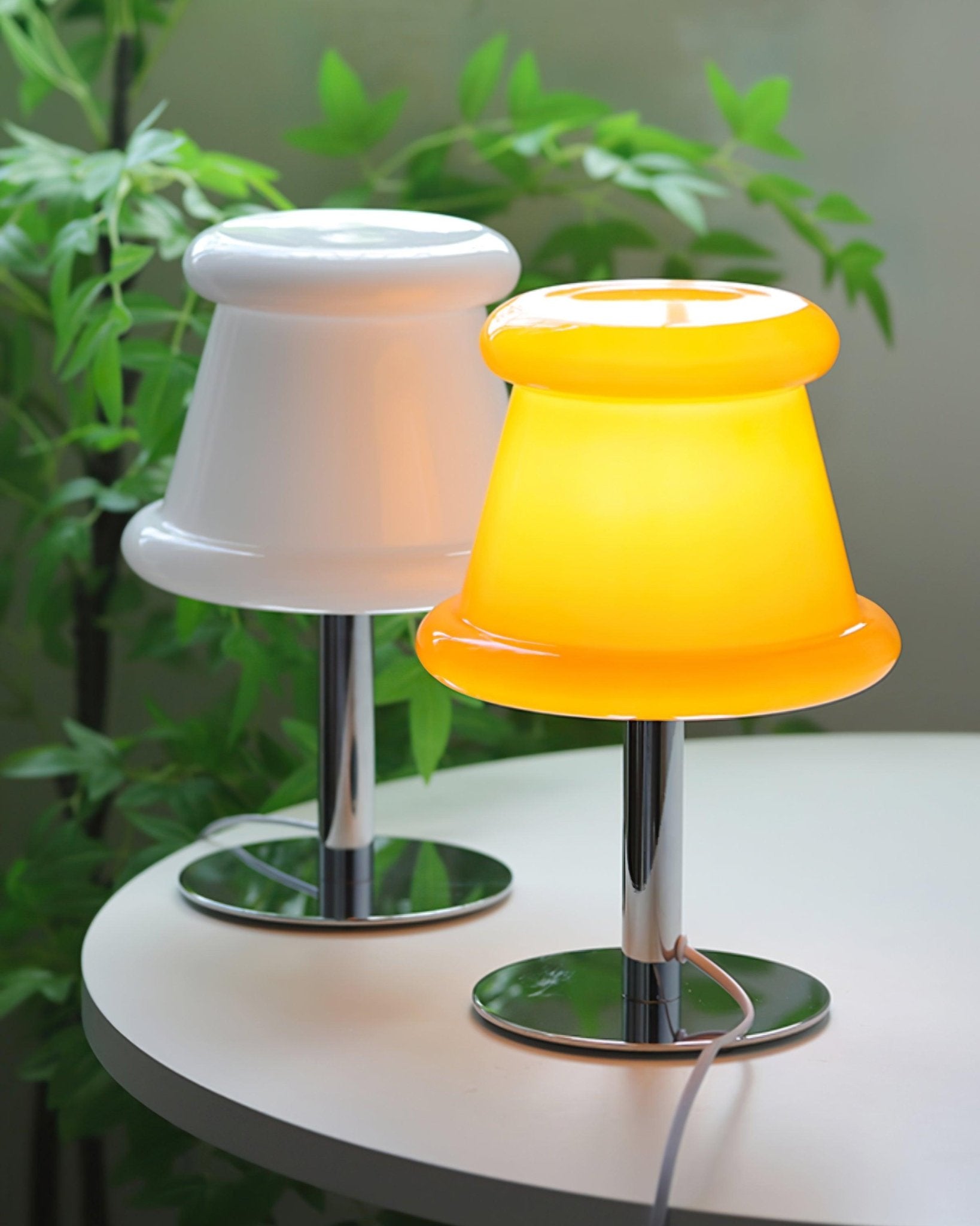 Contemporary Glass Globe Table Lamp with Chrome Base for Living Room and Desk