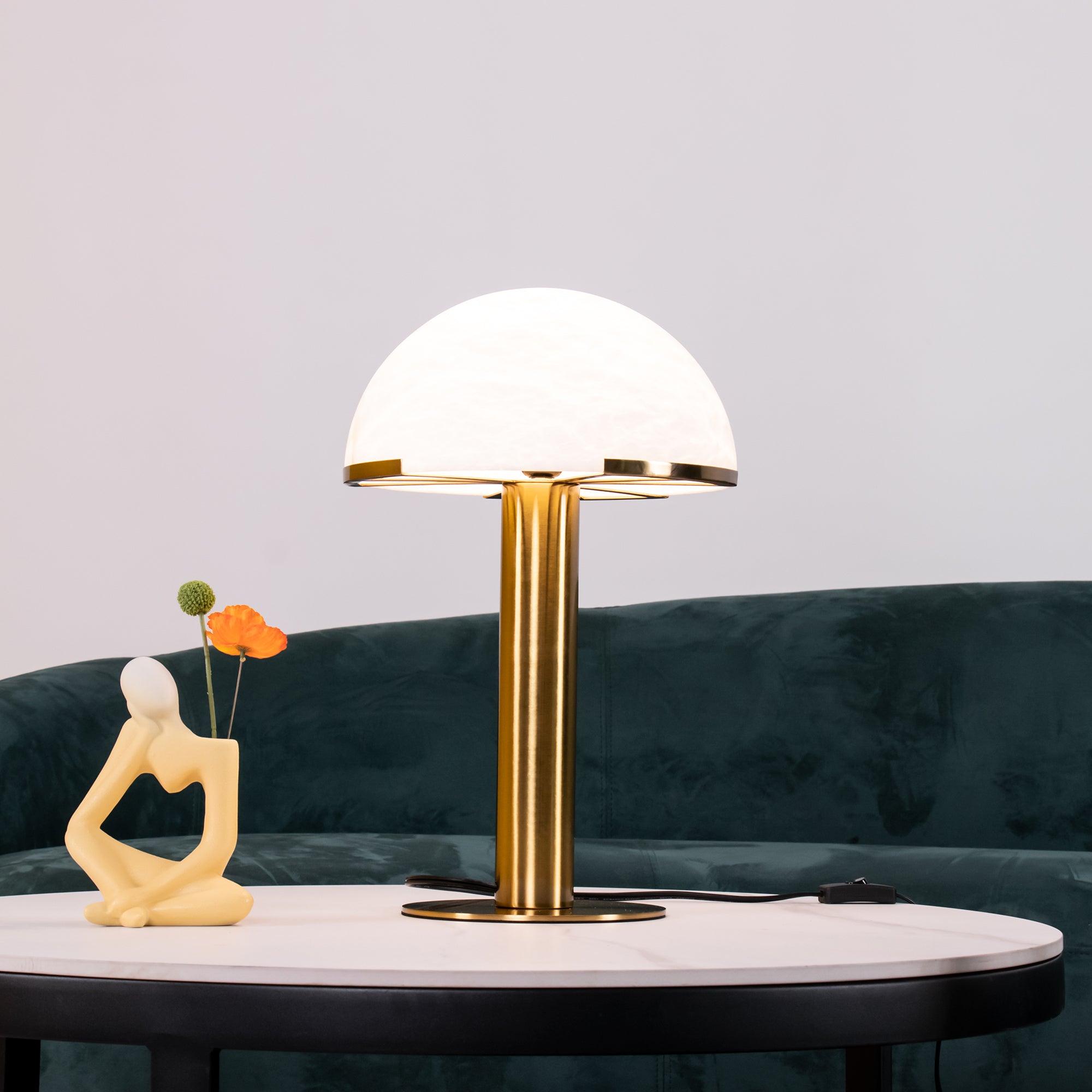 Contemporary Alabaster Stone Table Lamp with Bronze Finish for Luxury Bedroom and Office Lighting