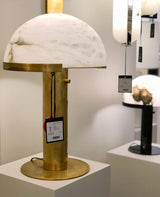 Contemporary Alabaster Stone Table Lamp with Bronze Finish for Luxury Bedroom and Office Lighting