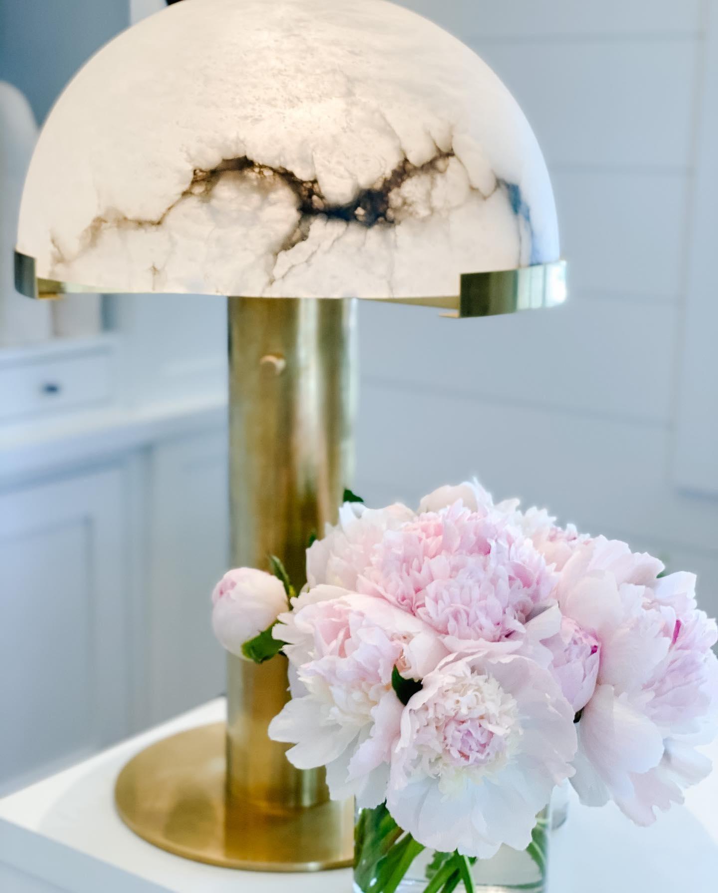 Contemporary Alabaster Stone Table Lamp with Bronze Finish for Luxury Bedroom and Office Lighting