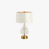 Modern Antique Gold Table Lamp with Clear Glass Leaf Accents and Fabric Drum Shade