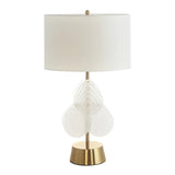 Modern Antique Gold Table Lamp with Clear Glass Leaf Accents and Fabric Drum Shade
