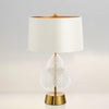 Modern Antique Gold Table Lamp with Clear Glass Leaf Accents and Fabric Drum Shade