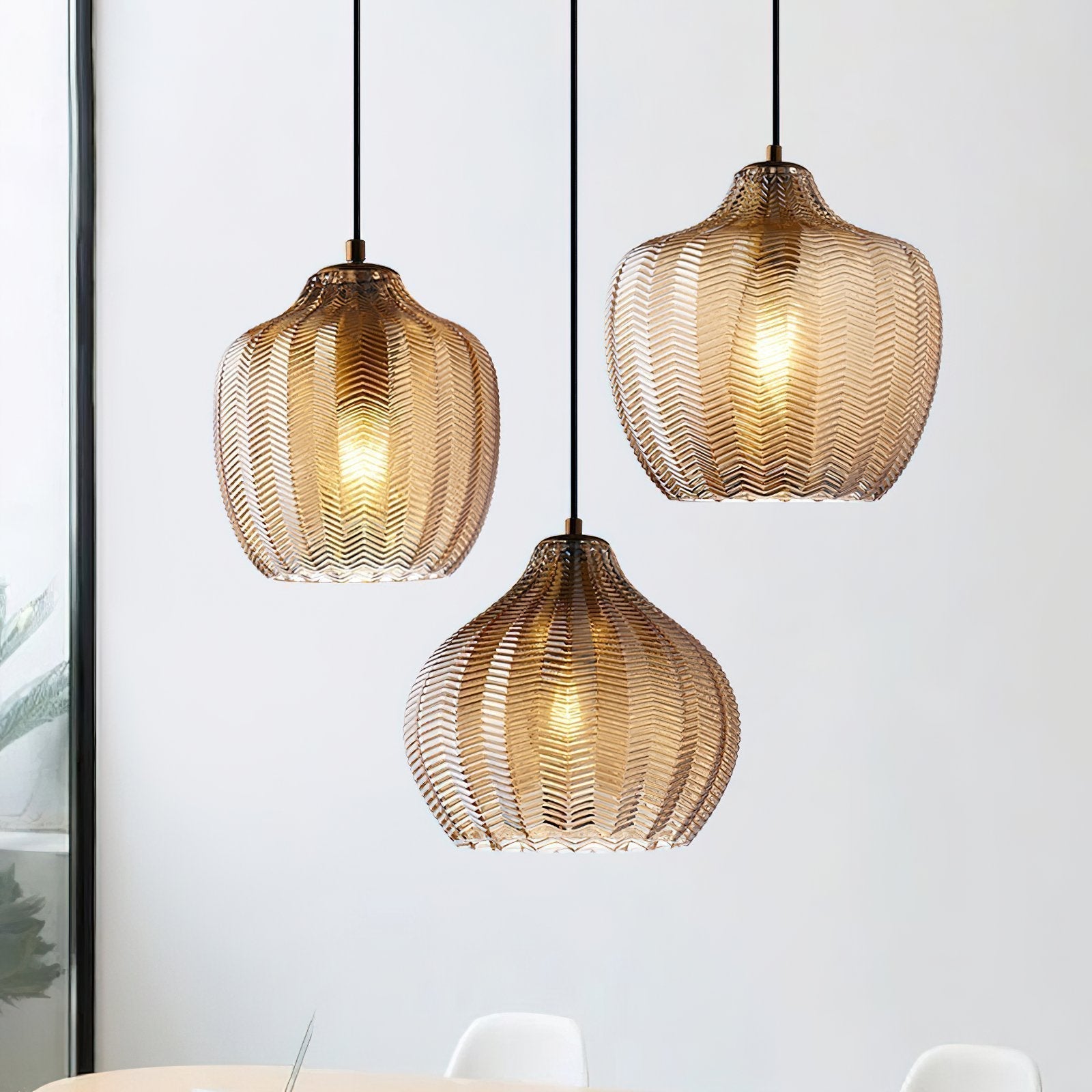 modern-ribbed-glass-pendant-light-with-melon-shade-for-dining-room