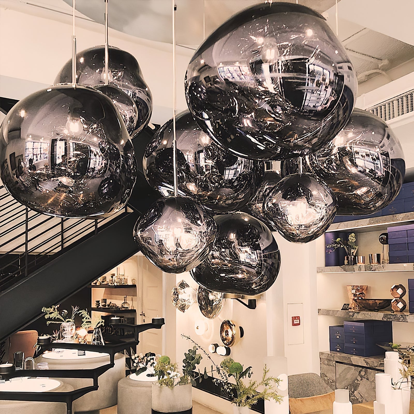 Multi Head Lava Melting Glass Pendant Light Round Ceiling Chandelier for Modern Interiors