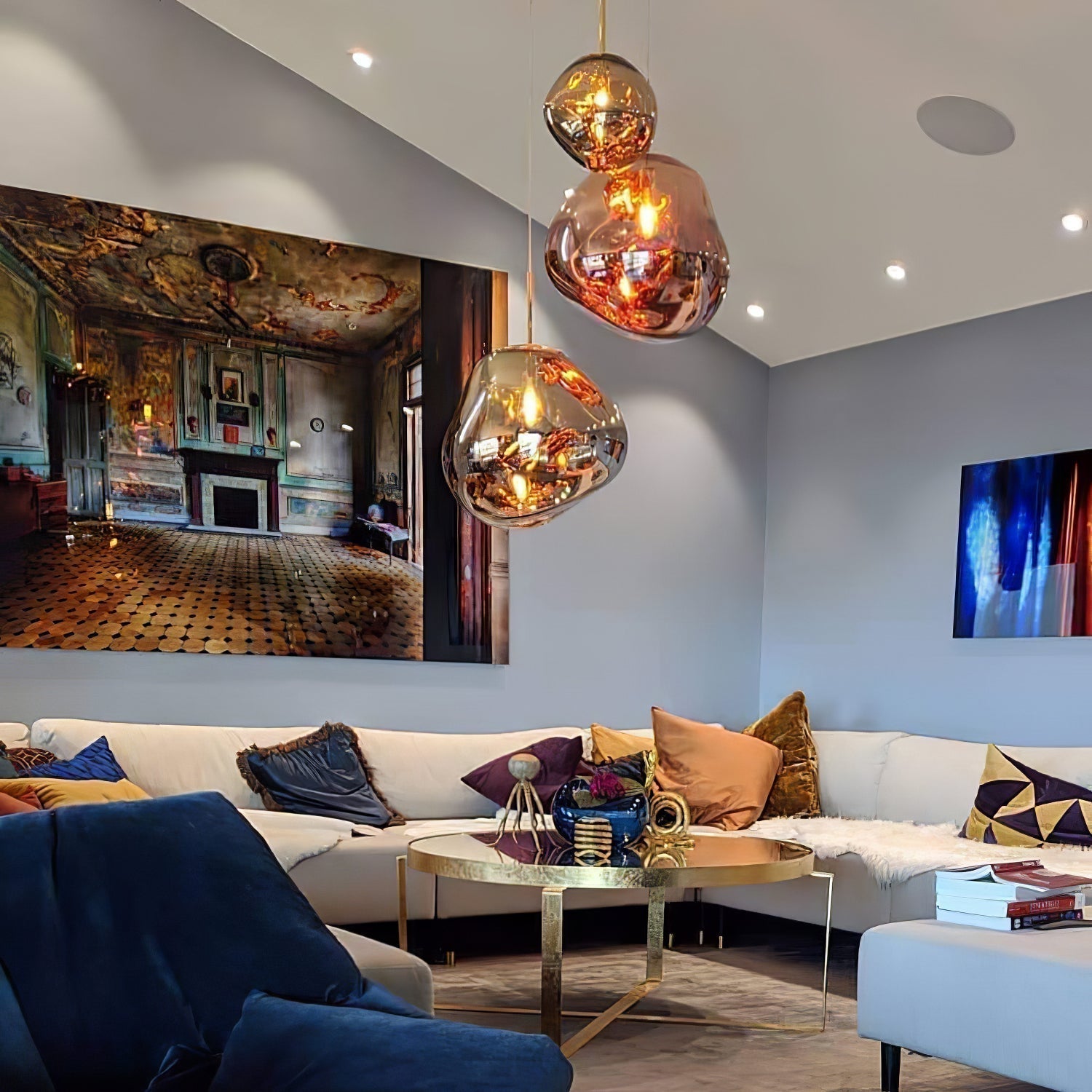 Multi Head Lava Melting Glass Pendant Light Round Ceiling Chandelier for Modern Interiors