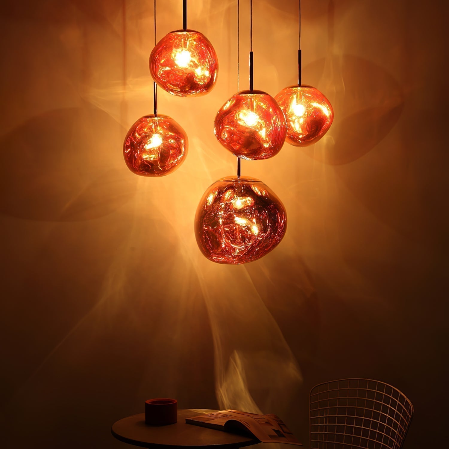 Multi Head Lava Melting Glass Pendant Light Round Ceiling Chandelier for Modern Interiors
