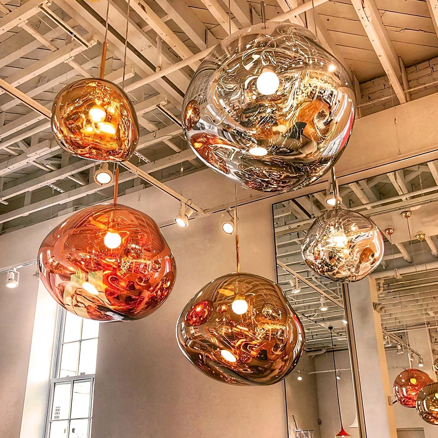 Multi Head Lava Melting Glass Pendant Light Round Ceiling Chandelier for Modern Interiors