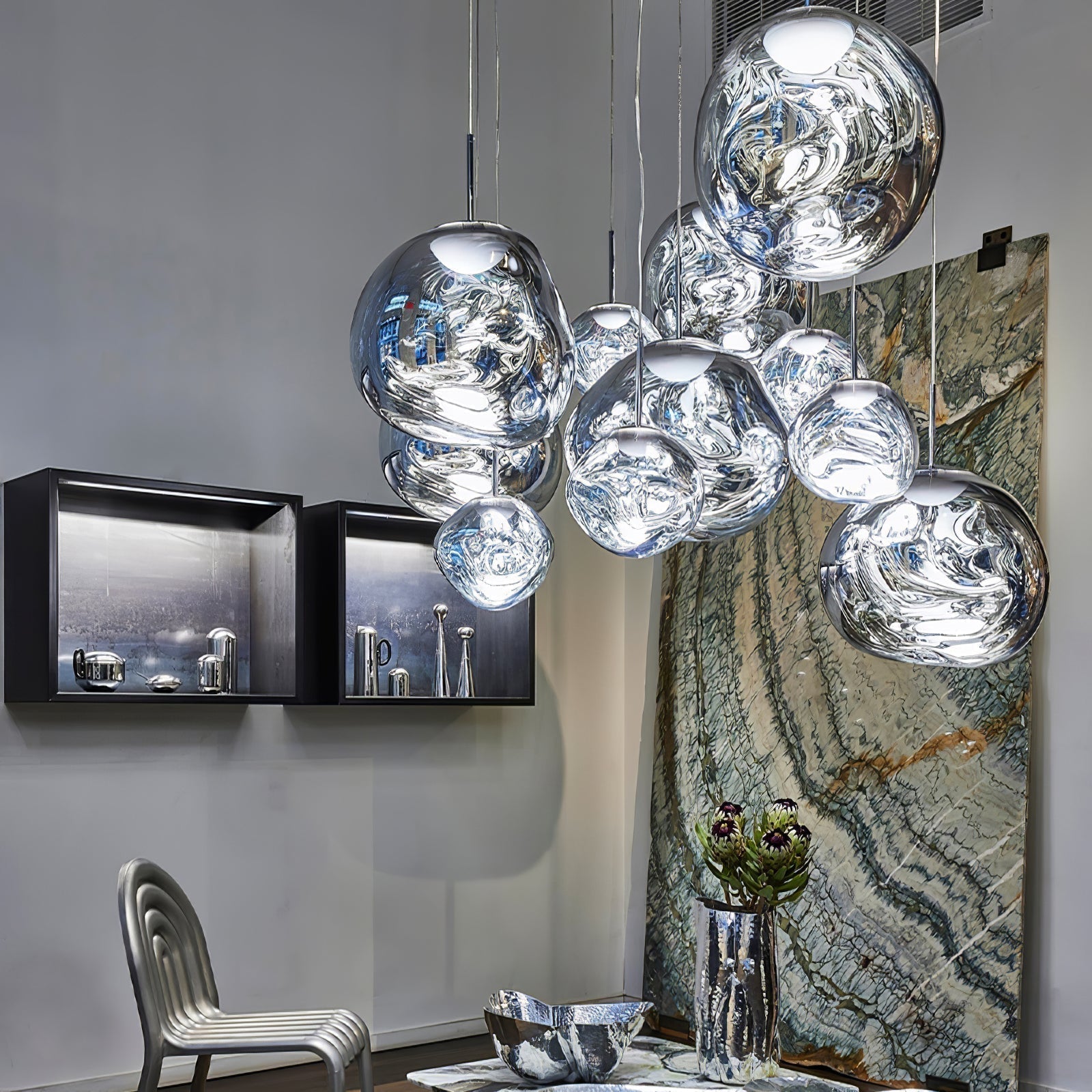 Multi Head Lava Melting Glass Pendant Light Round Ceiling Chandelier for Modern Interiors