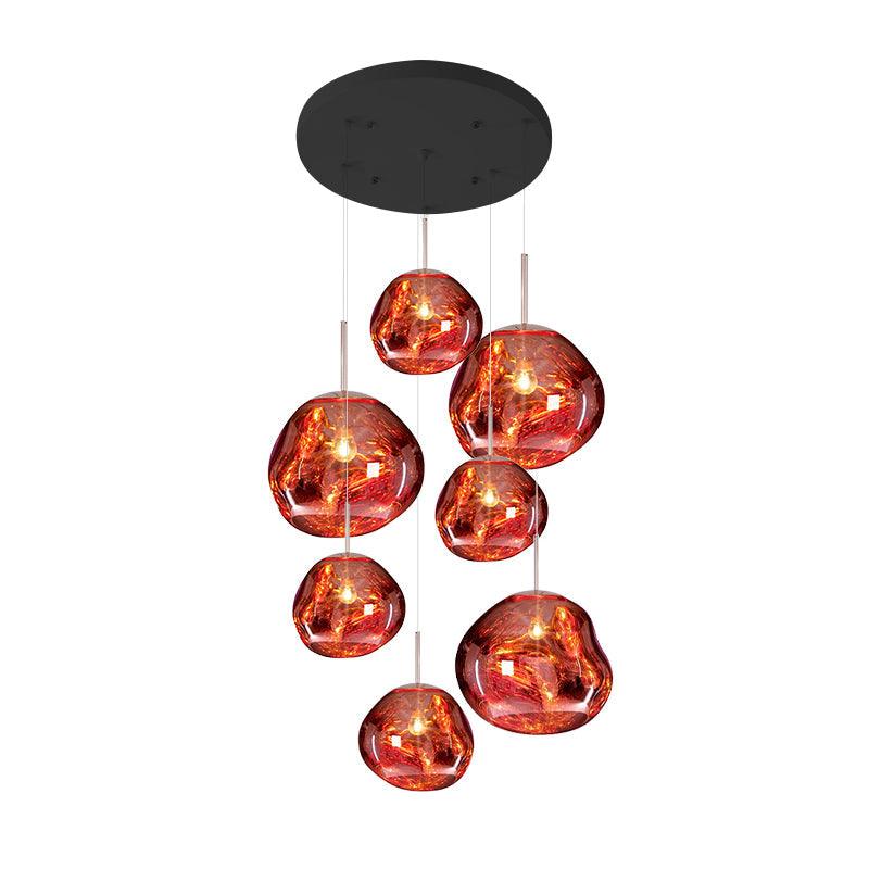 Multi Head Lava Melting Glass Pendant Light Round Ceiling Chandelier for Modern Interiors