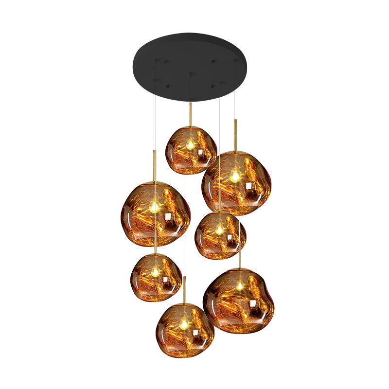 Multi Head Lava Melting Glass Pendant Light Round Ceiling Chandelier for Modern Interiors