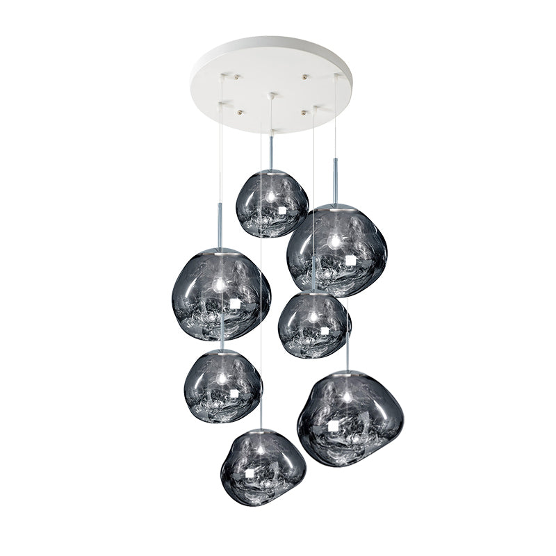 Multi Head Lava Melting Glass Pendant Light Round Ceiling Chandelier for Modern Interiors