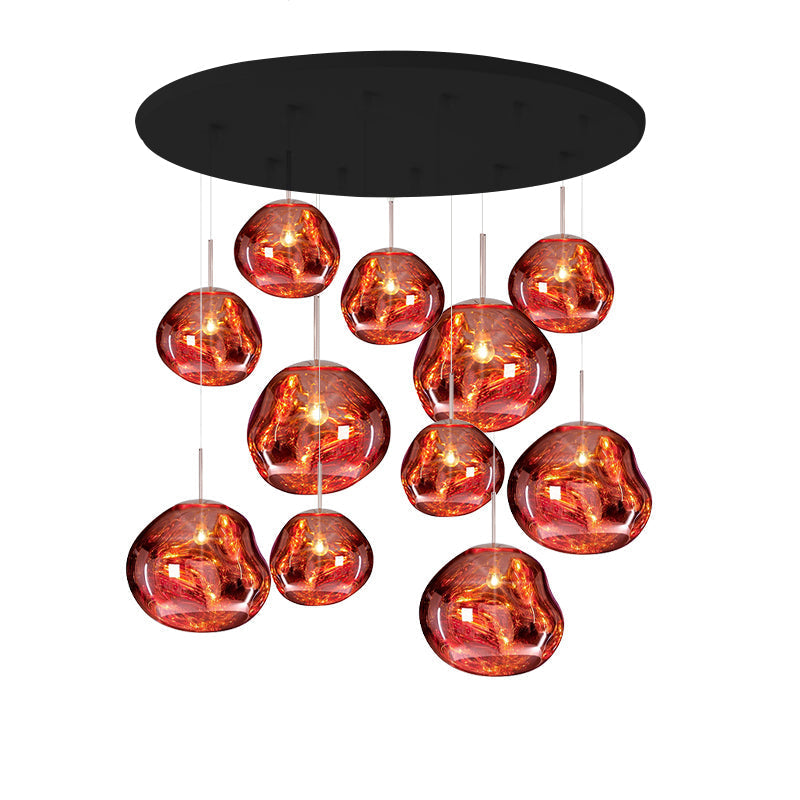 Multi Head Lava Melting Glass Pendant Light Round Ceiling Chandelier for Modern Interiors