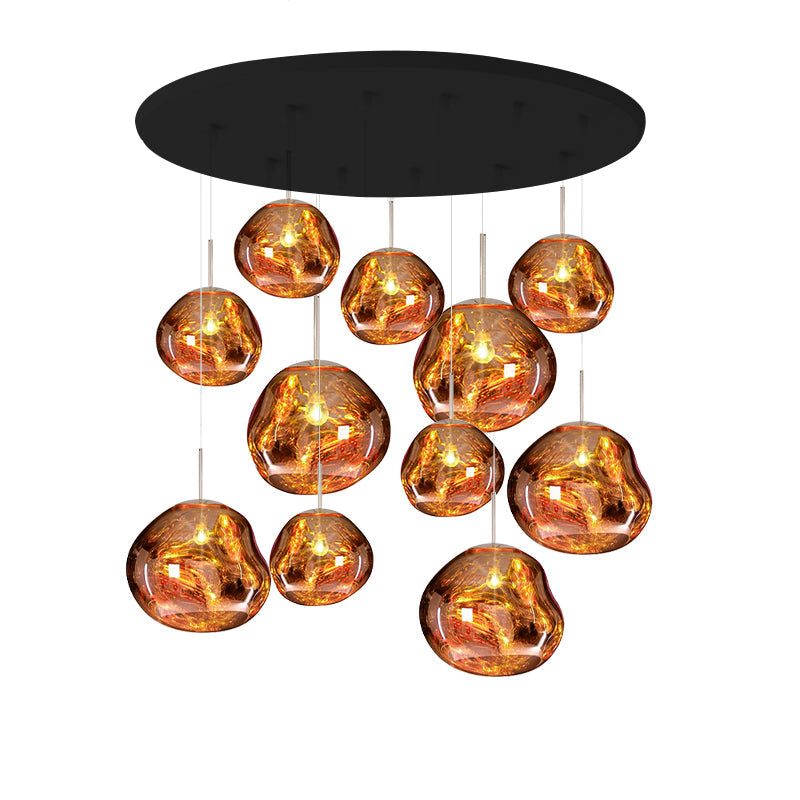 Multi Head Lava Melting Glass Pendant Light Round Ceiling Chandelier for Modern Interiors