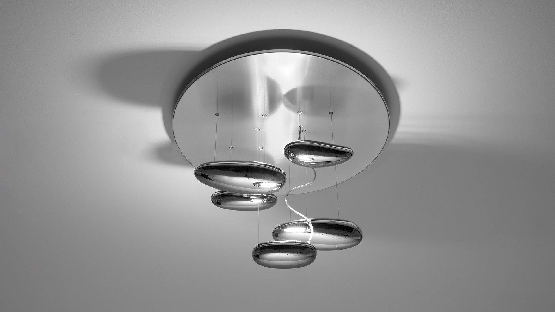 Modern Mercury Pebble LED Ceiling Lamp Sculptural Chrome Flush Mount Light Fixture