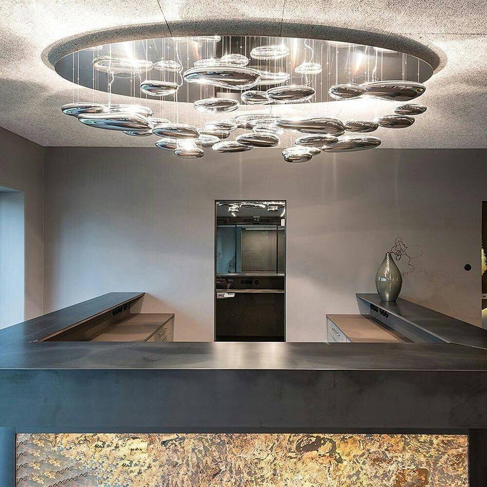 Modern Mercury Pebble LED Ceiling Lamp Sculptural Chrome Flush Mount Light Fixture