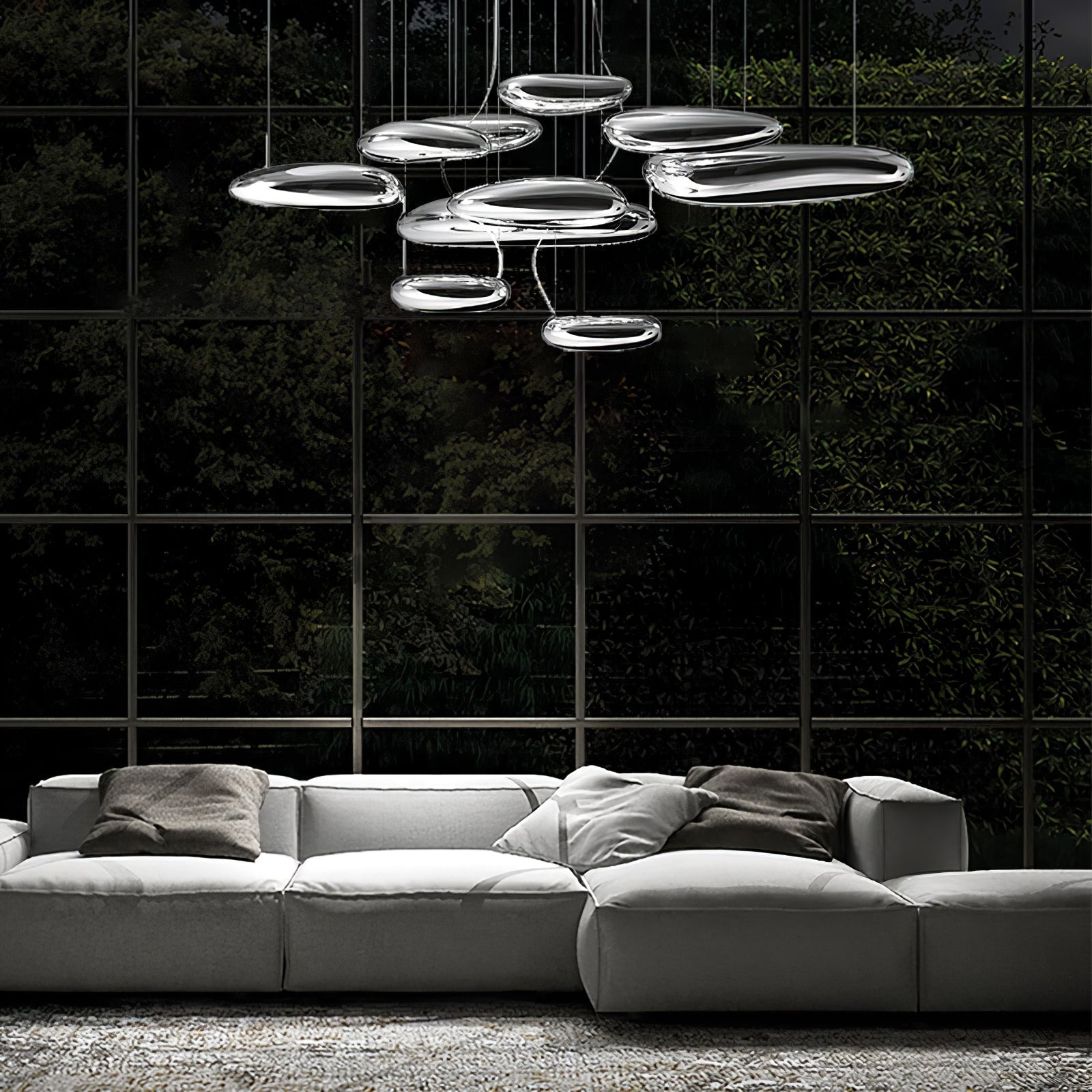 Modern Mercury Pebble LED Ceiling Lamp Sculptural Chrome Flush Mount Light Fixture