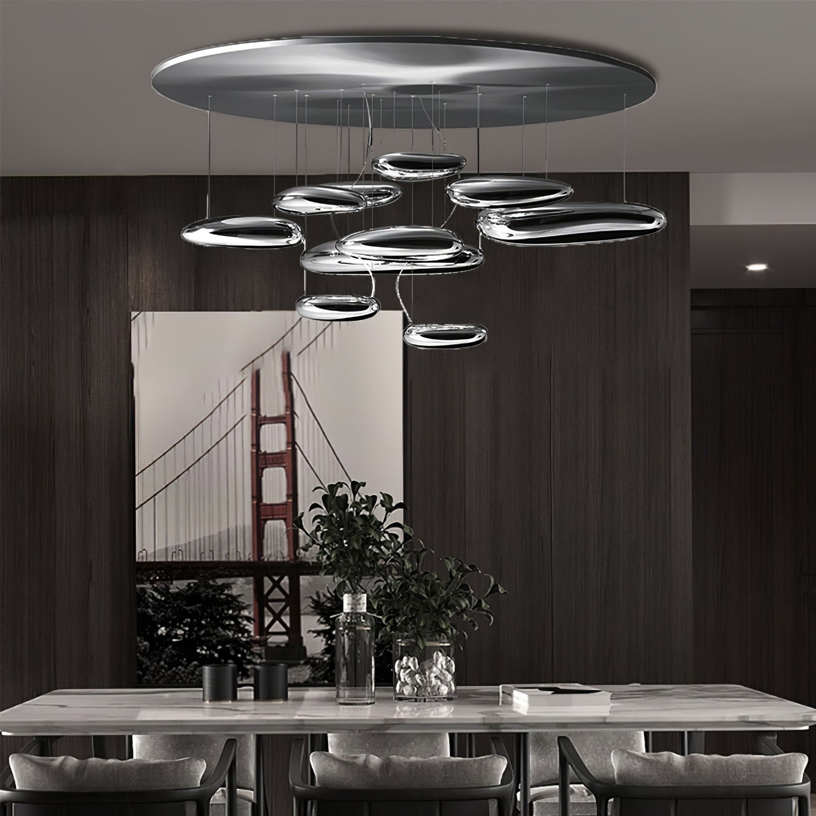 Modern Mercury Pebble LED Ceiling Lamp Sculptural Chrome Flush Mount Light Fixture