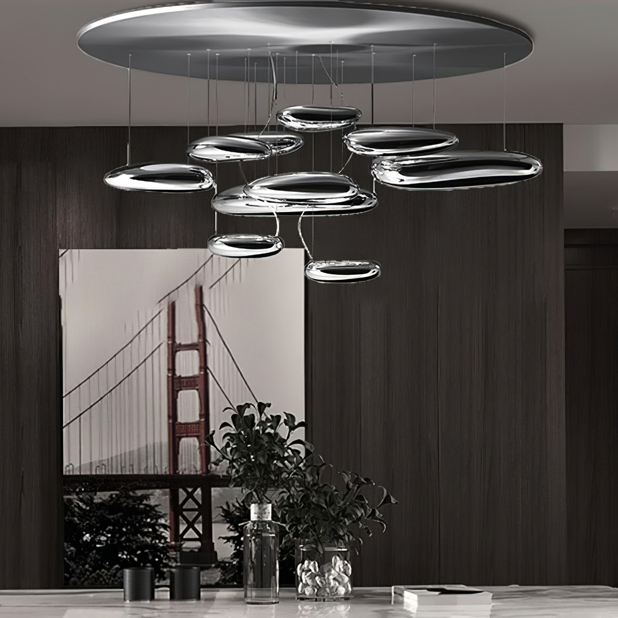 Modern Mercury Pebble LED Ceiling Lamp Sculptural Chrome Flush Mount Light Fixture