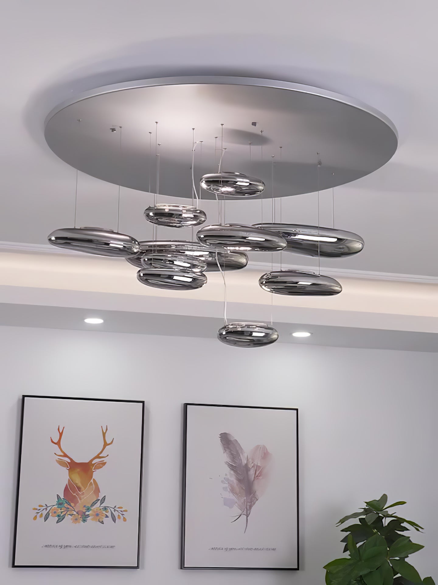 Modern Mercury Pebble LED Ceiling Lamp Sculptural Chrome Flush Mount Light Fixture