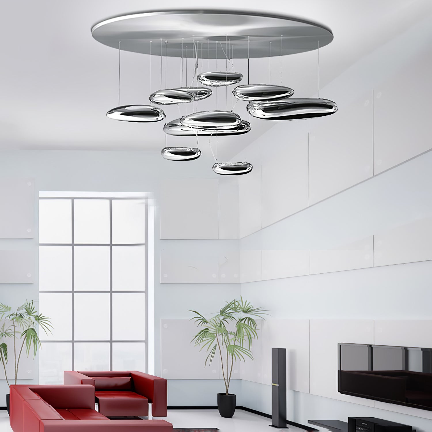 Modern Mercury Pebble LED Ceiling Lamp Sculptural Chrome Flush Mount Light Fixture