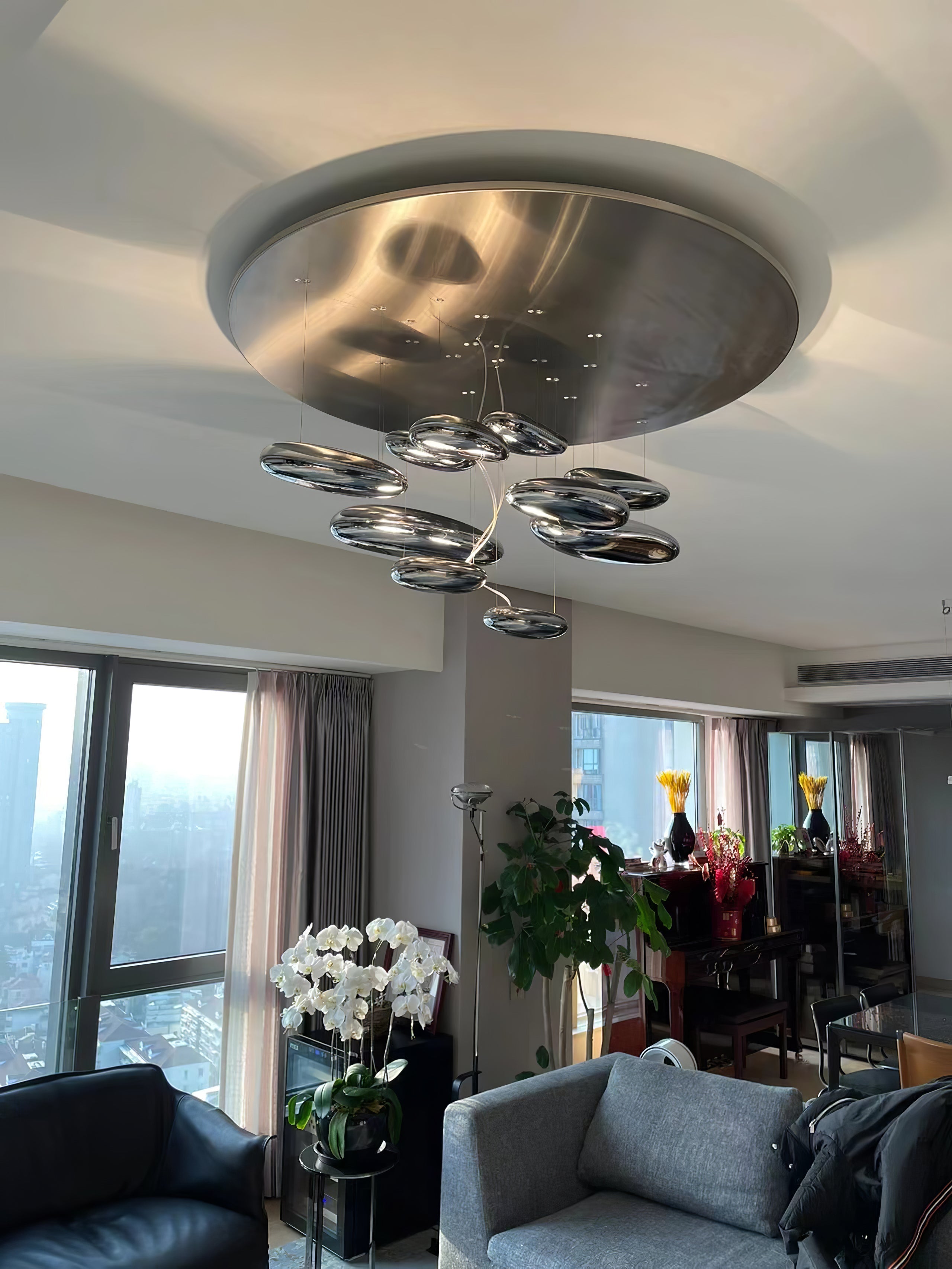 Modern Mercury Pebble LED Ceiling Lamp Sculptural Chrome Flush Mount Light Fixture