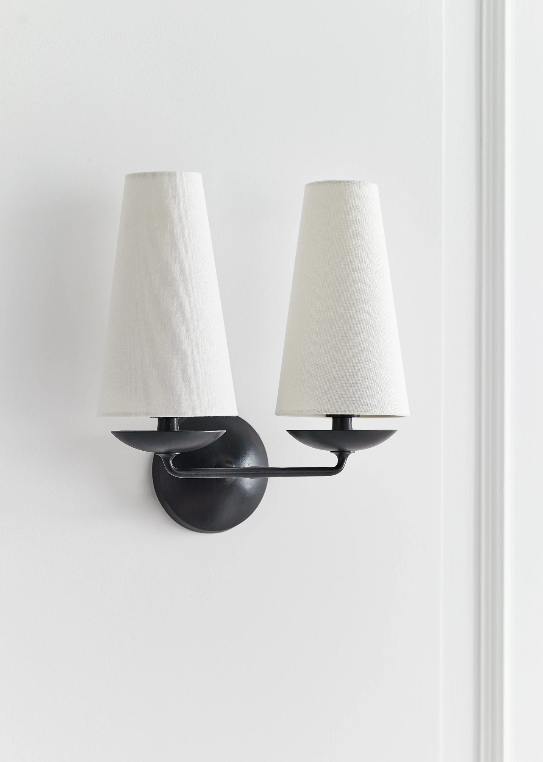 elegant-mid-century-brass-wall-sconce-with-conical-fabric-shade-for-bedroom-and-hallway