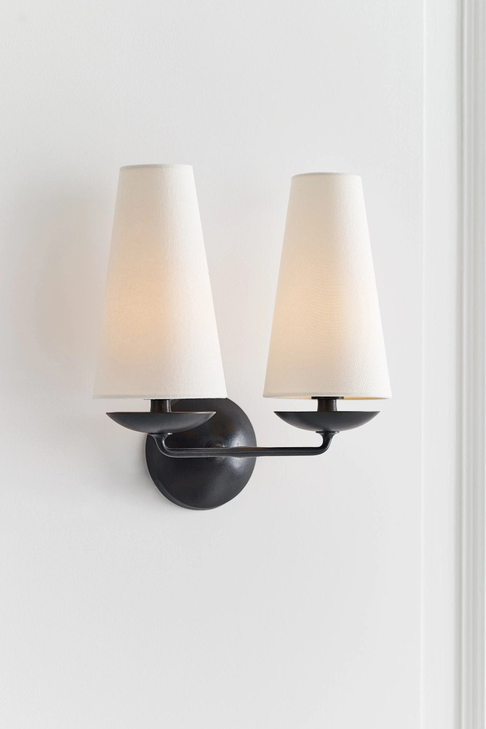 elegant-mid-century-brass-wall-sconce-with-conical-fabric-shade-for-bedroom-and-hallway